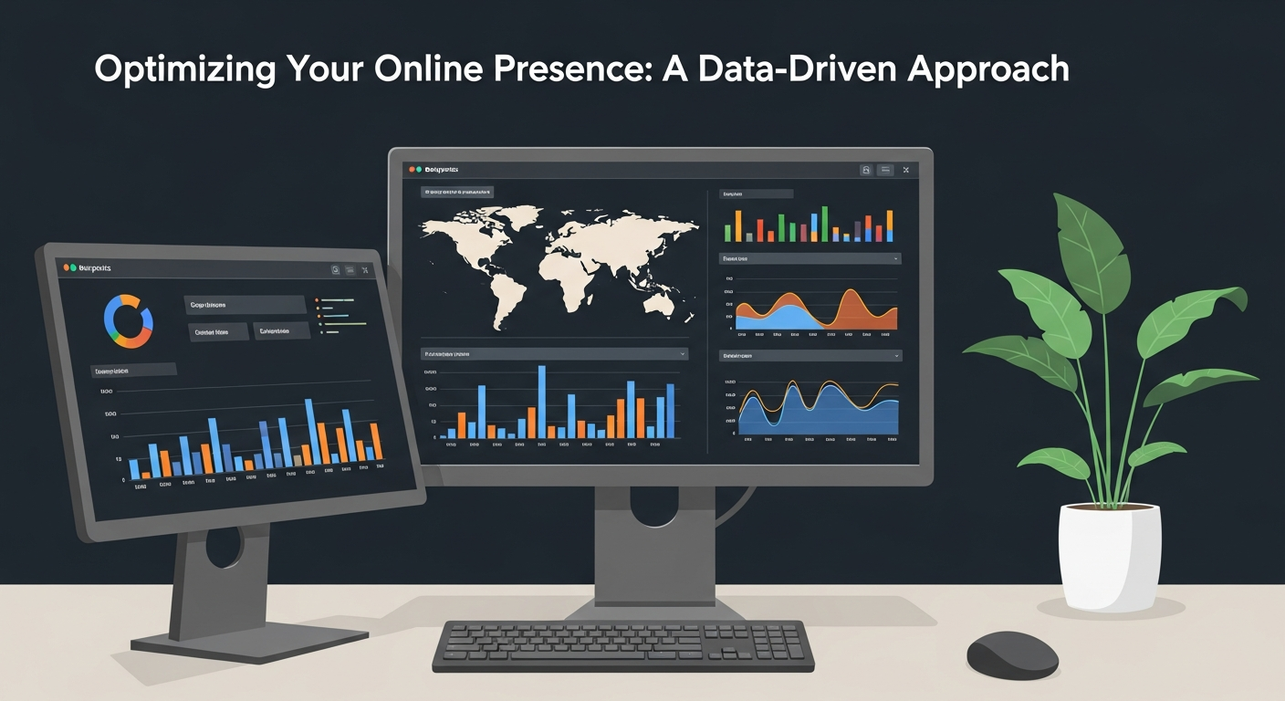 editorial illustration of a sleek analytics dashboard with colorful bar charts a