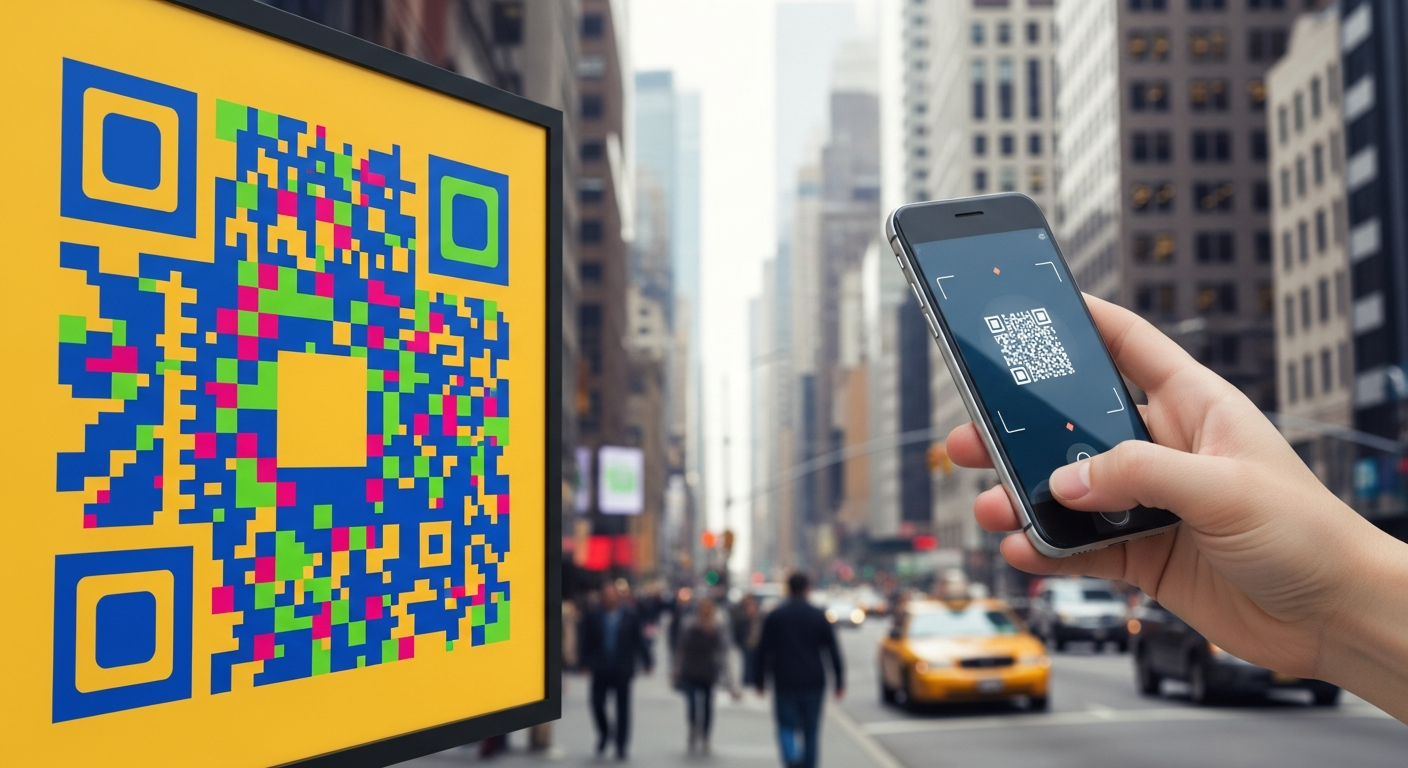 vivid Imagen 4 editorial illustration of a hand holding a smartphone scanning a